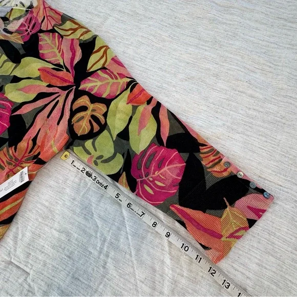 NWT Chico's Vibrant Leaf Pattern Cardigan - Pink, Green, Orange Size XL - Picture 11 of 11